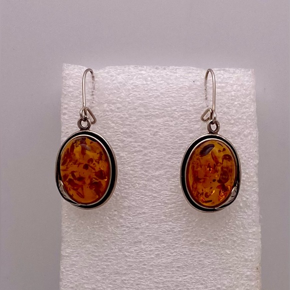 Sterling silver amber earrings - Picture 3 of 5